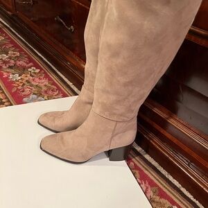 Chic Beige Suede Heeled Boots